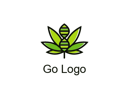 dna at the center of a marijuana leaf logo