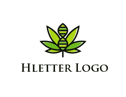 dna at the center of a marijuana leaf logo