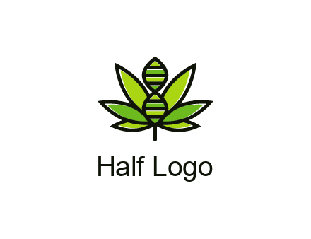 dna at the center of a marijuana leaf logo