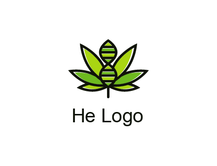 dna at the center of a marijuana leaf logo