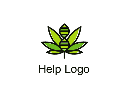 dna at the center of a marijuana leaf logo