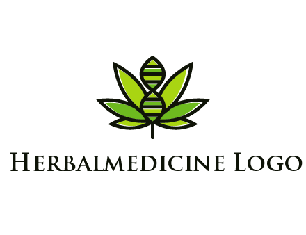 dna at the center of a marijuana leaf logo