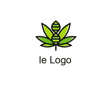 dna at the center of a marijuana leaf logo