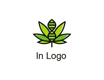 dna at the center of a marijuana leaf logo