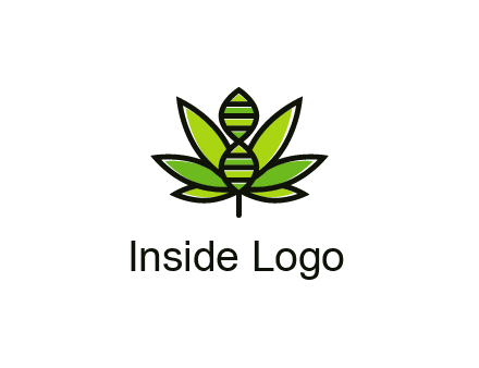 dna at the center of a marijuana leaf logo
