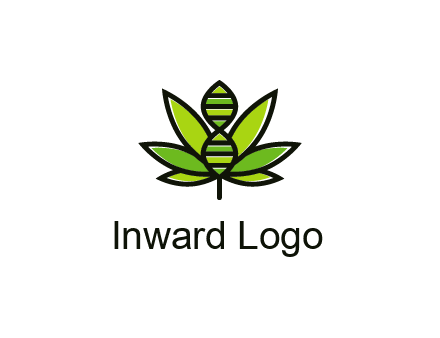 dna at the center of a marijuana leaf logo