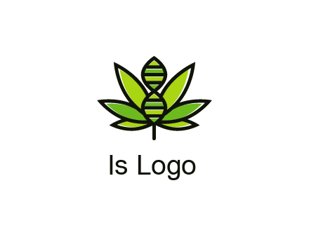 dna at the center of a marijuana leaf logo