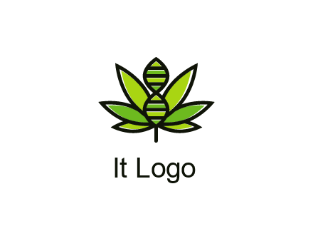 dna at the center of a marijuana leaf logo