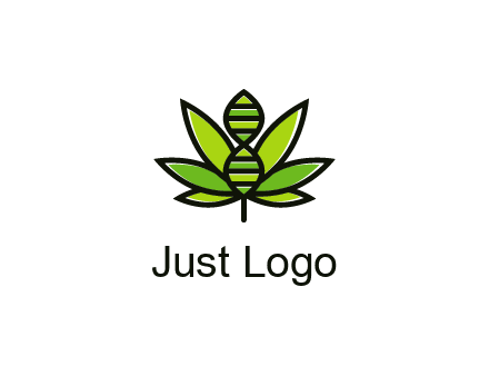 dna at the center of a marijuana leaf logo