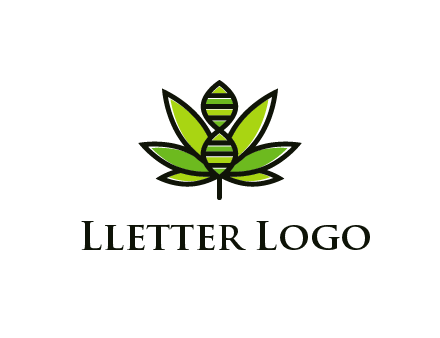 dna at the center of a marijuana leaf logo