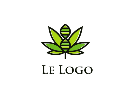 dna at the center of a marijuana leaf logo