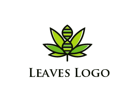 dna at the center of a marijuana leaf logo