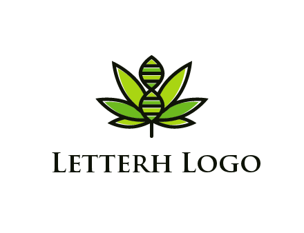 dna at the center of a marijuana leaf logo
