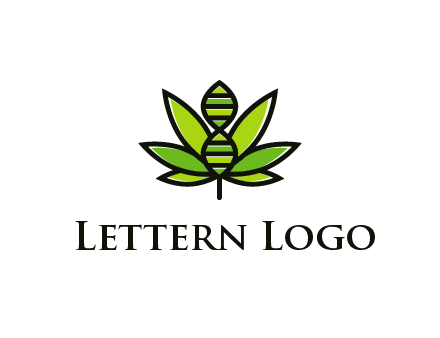 dna at the center of a marijuana leaf logo