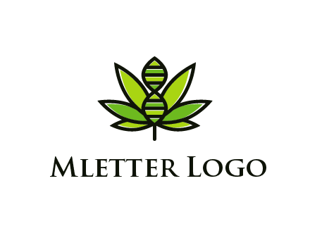 dna at the center of a marijuana leaf logo