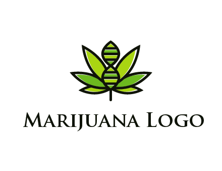 dna at the center of a marijuana leaf logo
