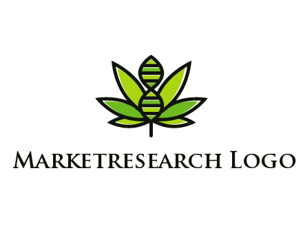 dna at the center of a marijuana leaf logo