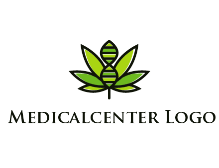 dna at the center of a marijuana leaf logo