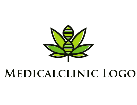 dna at the center of a marijuana leaf logo