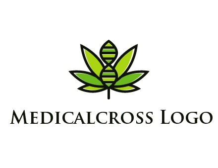 dna at the center of a marijuana leaf logo