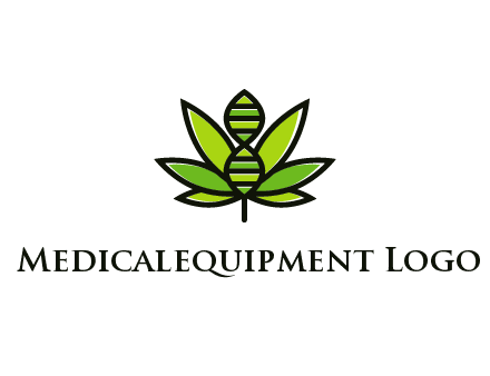 dna at the center of a marijuana leaf logo