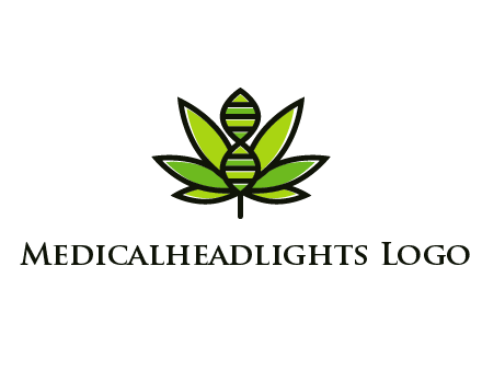 dna at the center of a marijuana leaf logo