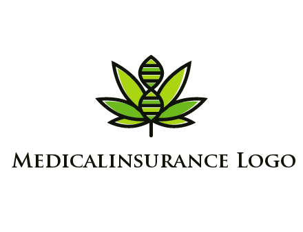 dna at the center of a marijuana leaf logo