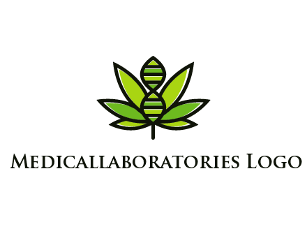 dna at the center of a marijuana leaf logo