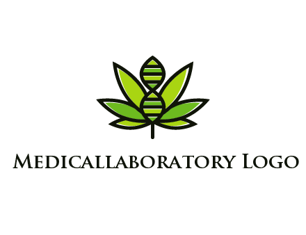 dna at the center of a marijuana leaf logo