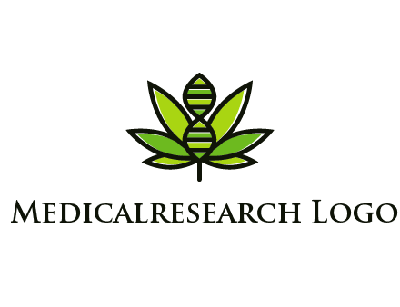 dna at the center of a marijuana leaf logo