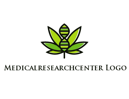 dna at the center of a marijuana leaf logo