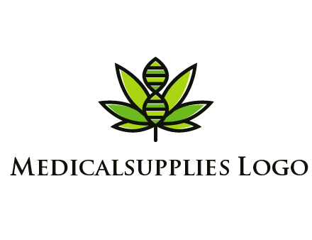 dna at the center of a marijuana leaf logo