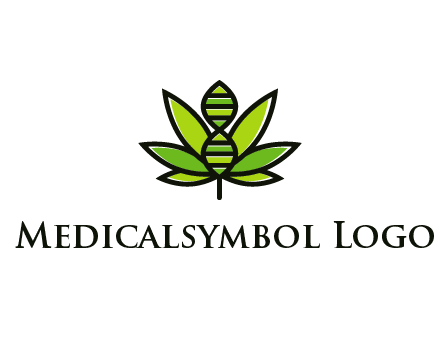 dna at the center of a marijuana leaf logo