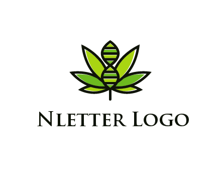 dna at the center of a marijuana leaf logo