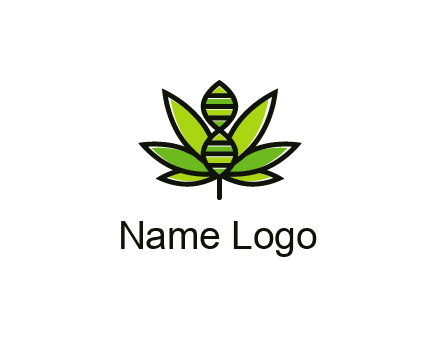 dna at the center of a marijuana leaf logo