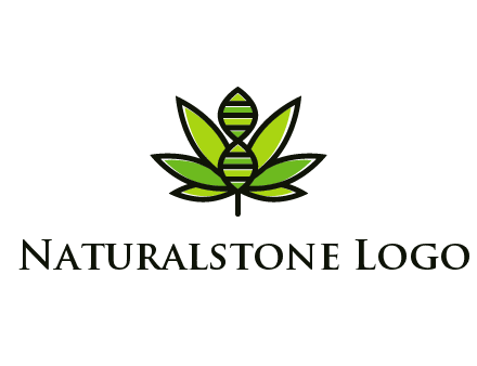 dna at the center of a marijuana leaf logo