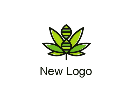 dna at the center of a marijuana leaf logo