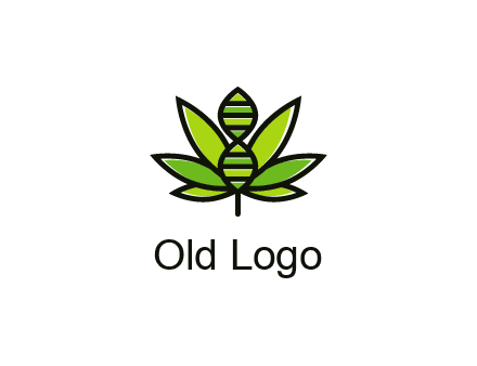 dna at the center of a marijuana leaf logo