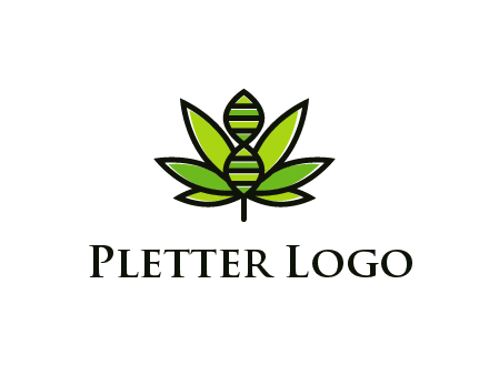 dna at the center of a marijuana leaf logo