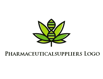 dna at the center of a marijuana leaf logo