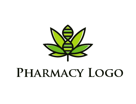 dna at the center of a marijuana leaf logo