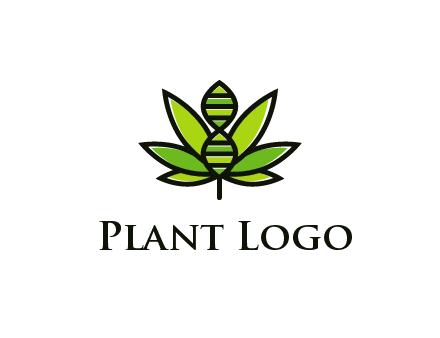dna at the center of a marijuana leaf logo