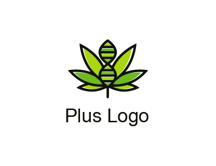 dna at the center of a marijuana leaf logo