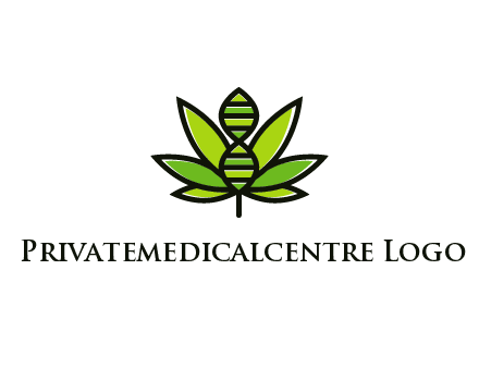 dna at the center of a marijuana leaf logo