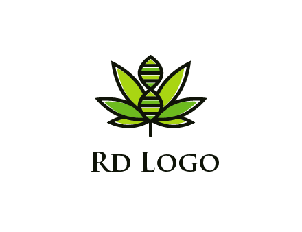 dna at the center of a marijuana leaf logo