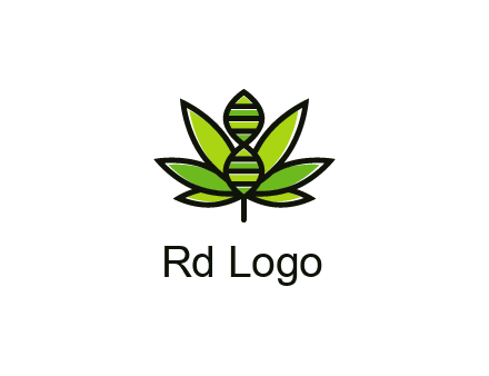 dna at the center of a marijuana leaf logo