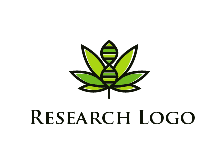 dna at the center of a marijuana leaf logo