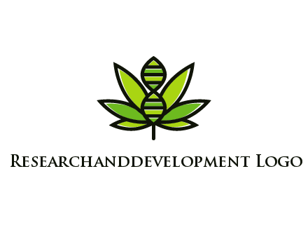 dna at the center of a marijuana leaf logo