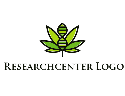 dna at the center of a marijuana leaf logo