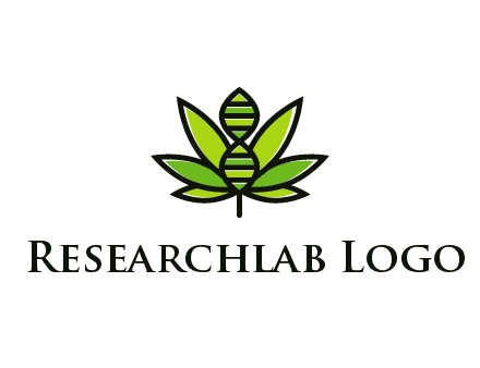 dna at the center of a marijuana leaf logo
